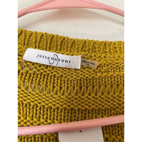 NEW With Tags Josie Natori XS Yellow Knit Short Sleeve Sweater Crochet - Picture 2 of 5